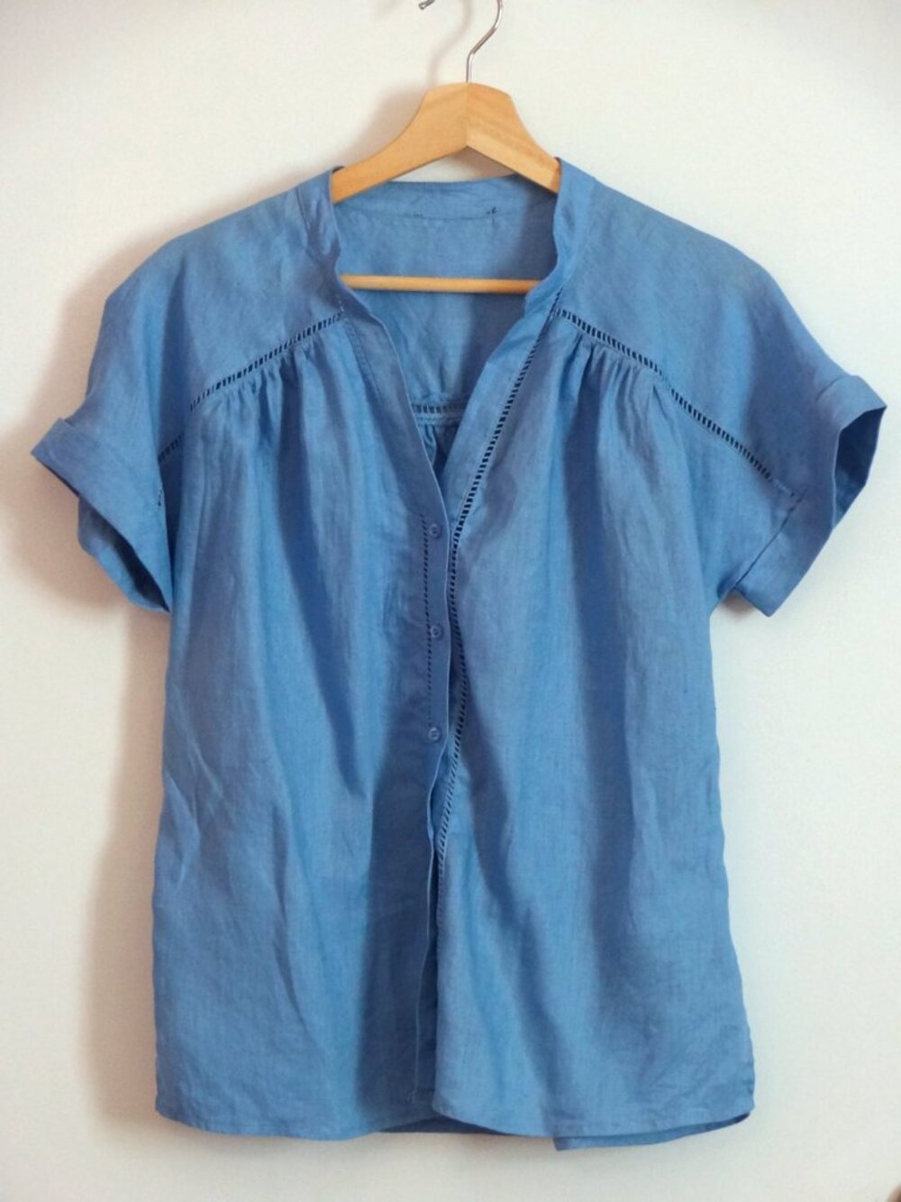 100% Linen Button Down Blue Top